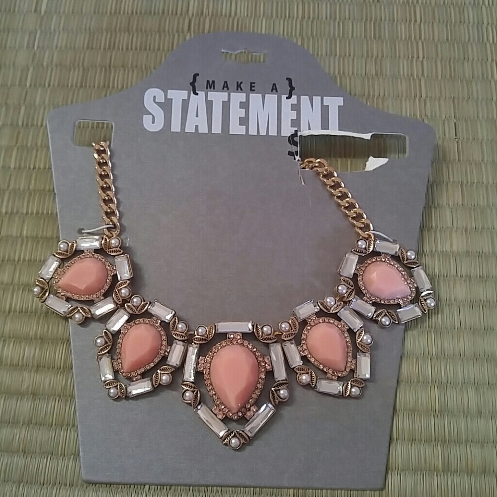 Statement necklace with coral clear rhinestones